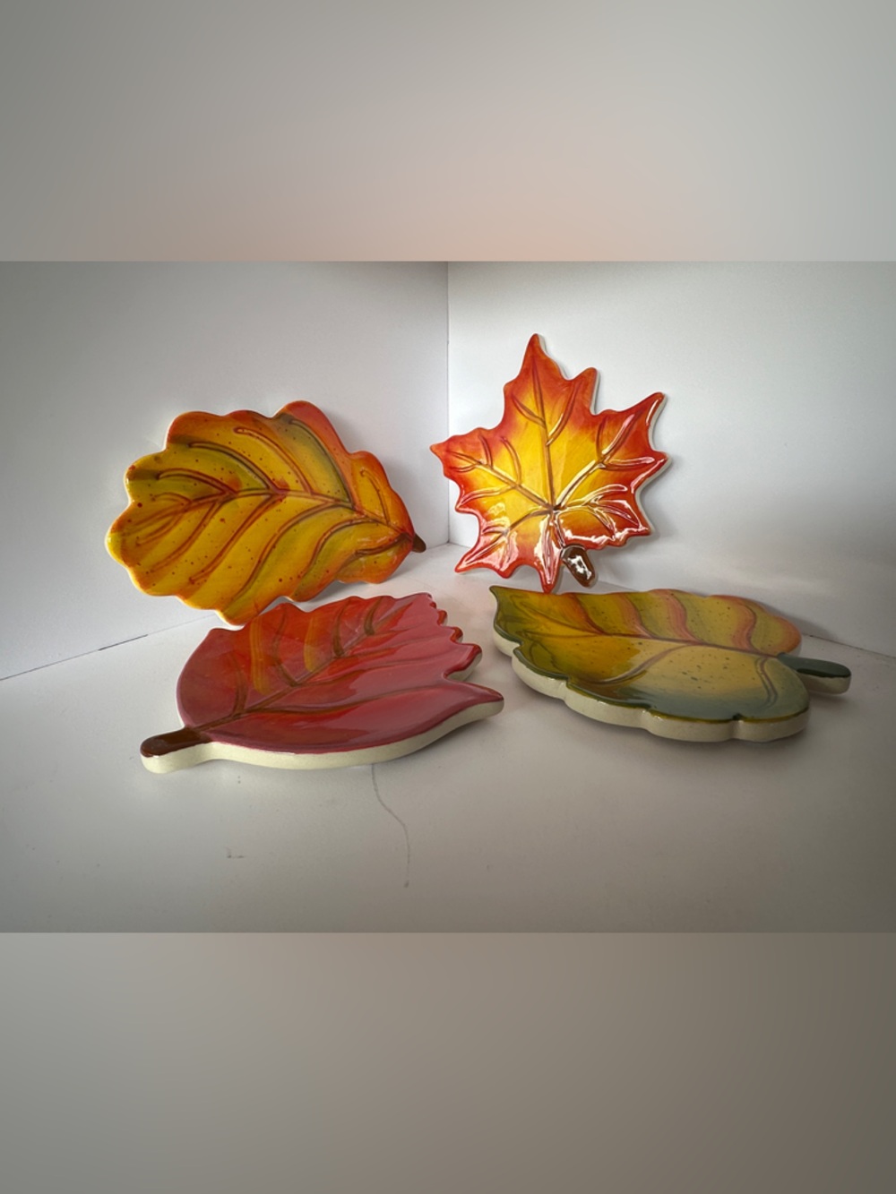 Handmade Ceramic Autumn Leaf Dishes - Red, Orange, Yellow